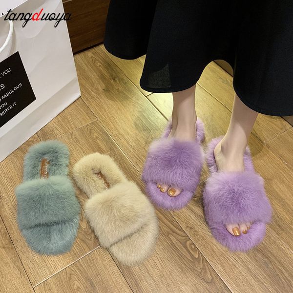 

autumn plush slippers women's winter home furry ears indoor slippers sapato feminino shoes woman fuzzy women 2020, Black