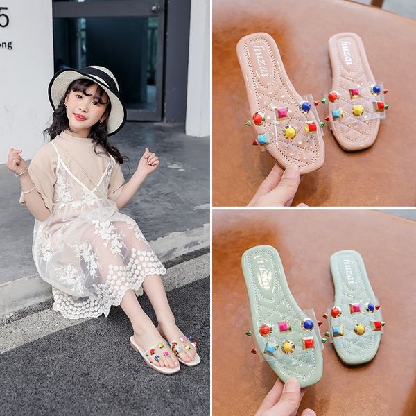 

2020 new girl children' shoes slippers slippers fashion baby one-line drag casual soft bottom candy children' shoes, Black;grey