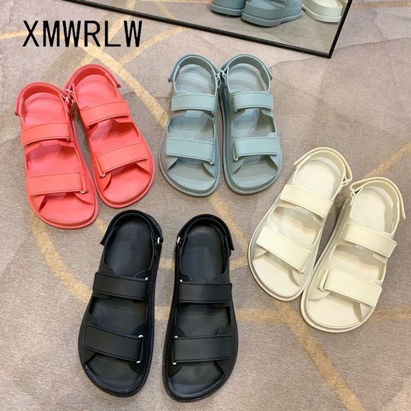 

xmwrlw solid color women summer sandals casual hook loop ladies beach shoes 2020 summer women flat sandals non-slip shoes sandal, Black