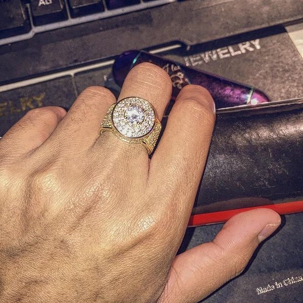 

mens hip hop rings jewelry gold silver iced out large rings crystal gemstone diamond rings for men, Golden;silver