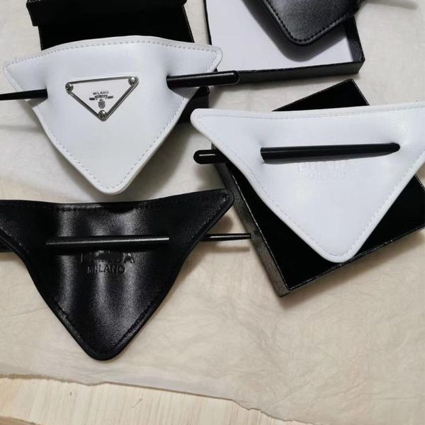 

new arrival leather triangle hairpin with stamp black white leather letter hairpin hair accessories for gift party, Golden;silver