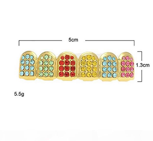 

k new 14k gold plated hip hop bling bling teeth fangs grillz caps grill rapper colorful zircon set christmas party gift, Black