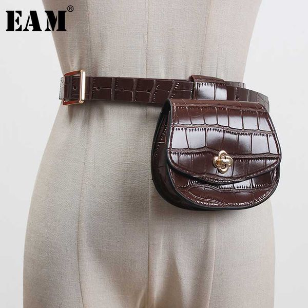 

eam] pu leather multicolor black mini-bag split joint long belt personality women new fashion tide all-match spring 2020 1t179, Black;brown