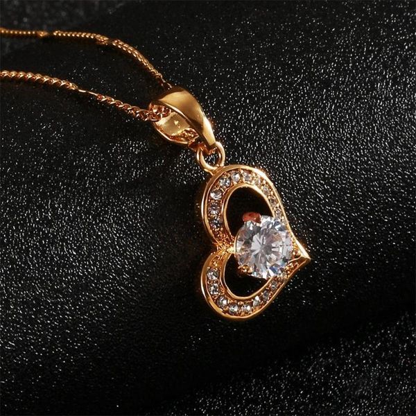 

gold color heart necklace pendant for lover rhinestone valentine's day jewelry gift, Silver