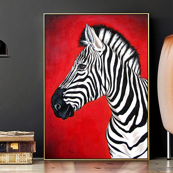 

hand-painted animal zebra vertical red and blue art oil painting european-style simple porch living room stairs aisle creative painting