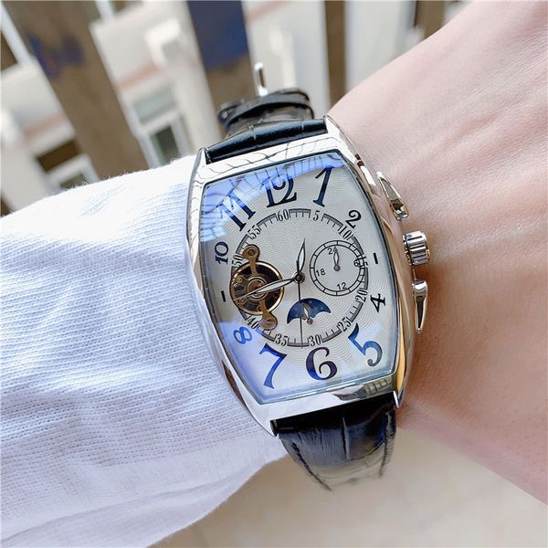 

2020 new transparent mens watches mechanical automatic wristwatches leather strap self winding clock male montre homme, Slivery;brown