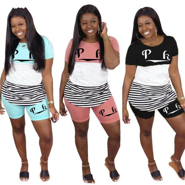 

women set vintage letter print striped short sleeve tee &shorts suit party club tracksuit sporty two piece set outfit s-2xl, Gray