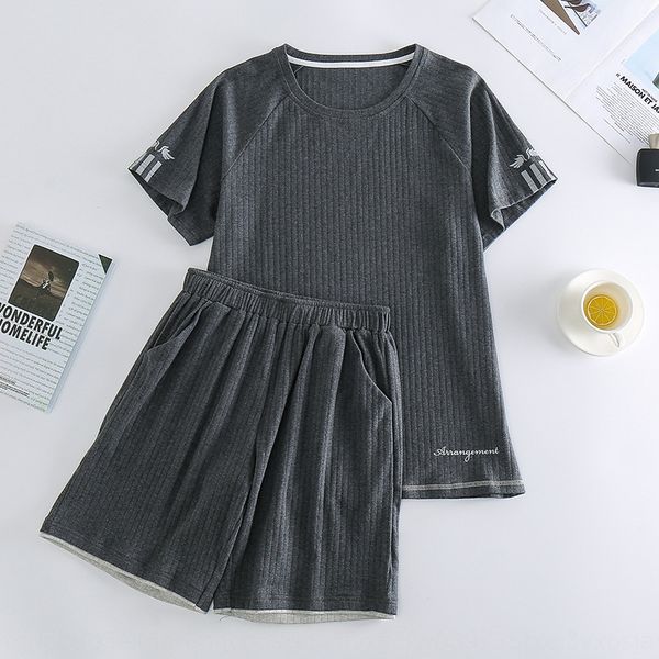 

men's pajamas short sleeve cotton pajamas pajamasthin simple loose plus size summer youth men's suit home wear, Black;brown