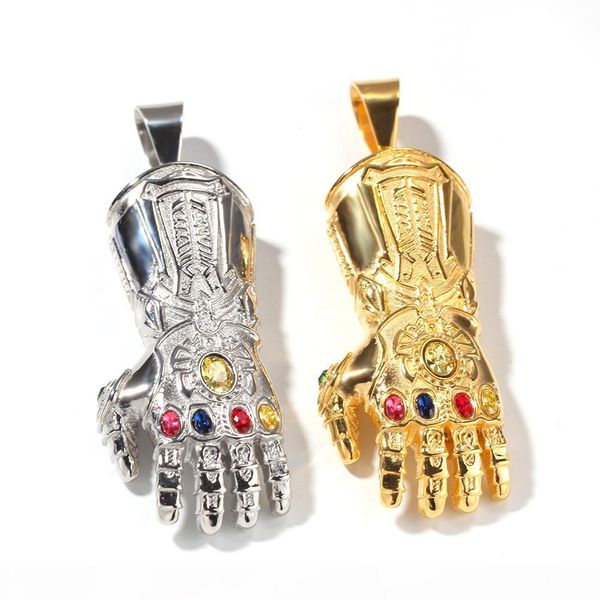 

g hip hop infinity war gauntlet bling подвеска мстители вдохновленный танос косплей jewelry 6 цветов бесконечность камни кристаллы ожерелье, Silver