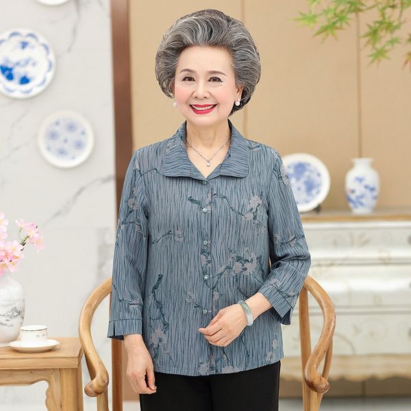 

qv1rs grandma's shirt nine-quarter sleeve women's grandma spring/ bracelet sleeve spring/summer clothing for middle-aged and the e, White