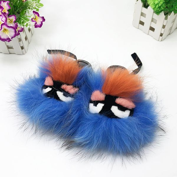 

summer children' fun hair non-slip flat shoes fluffy sliding back strap sandals kids outdoor slipper, Black;grey