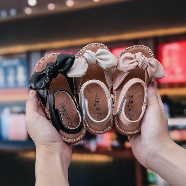 

2020 new girl little princess bowknot and children's shoes sandals fashion korean children's shoes soft bottom girl sandals, Black;red