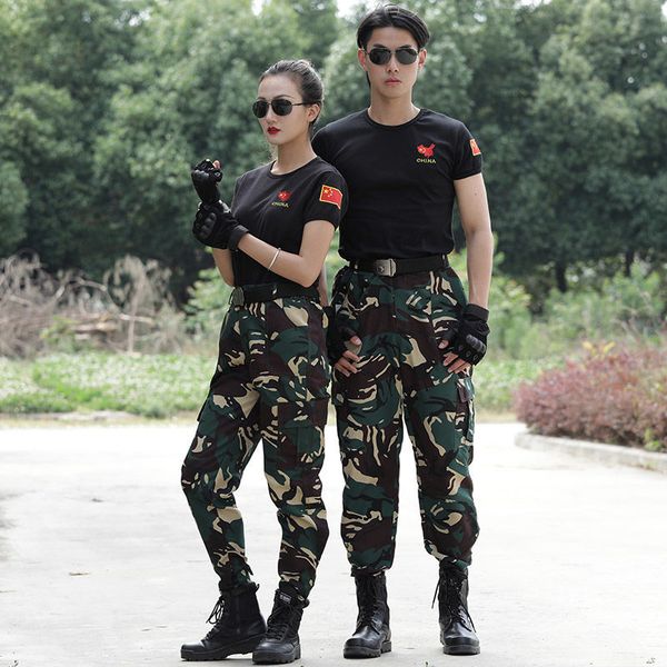 

camouflage suit mens special forces tactical security training clothes summer thin black short-sleeved wear-resistant overalls women, Black;green