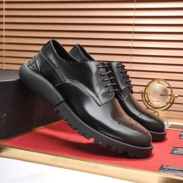 

lightweight derby shoes vintage mens shoes scarpe da uomo di lusso leather dress drop ship formal party office wedding lace -up shoes, Black