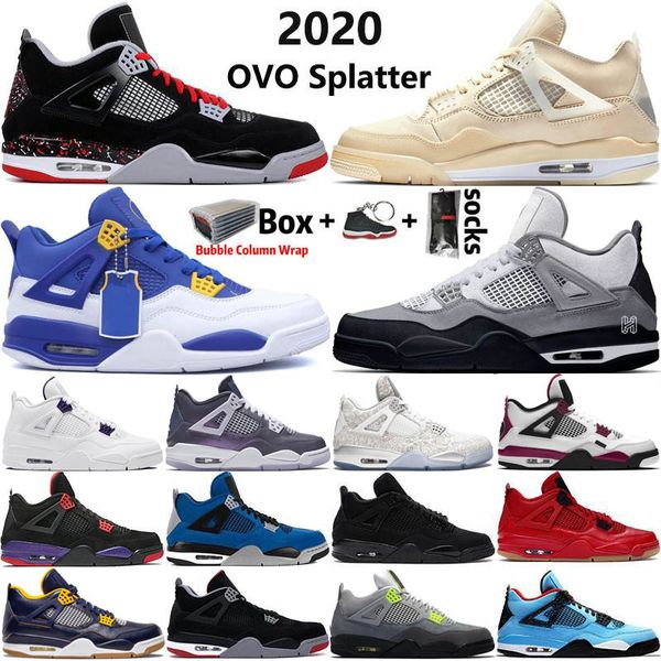 

2020 new arrival high 4 4s jumpman men basketball shoes white x sail metallic purple ovo splatter mens sports sneakers size 13