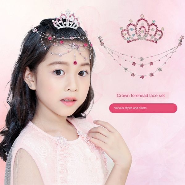 

children's day girls tassel princess chain crystal crystal small crown girls eyebrow pendantchain antique hair accessories, Slivery;white