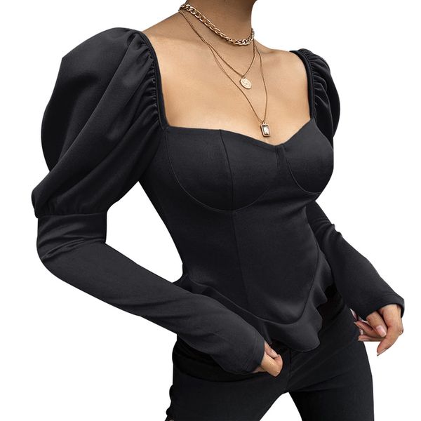 

womens solid red sheer casual long puff long sleeve blouse lolita lumbar shirts us, White