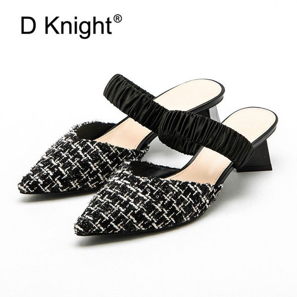 

elegant women slippers shallow mouth female mules fashion med heel pointed toe ladies office shoes pumps woman shoes slipper new, Black