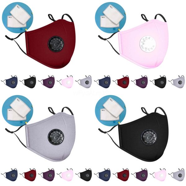 

kids adults sponge with breathing valve face mask pm2.5 designer printed masks for anti-fog and dust-proof with 2 1pcs filte#146, Black