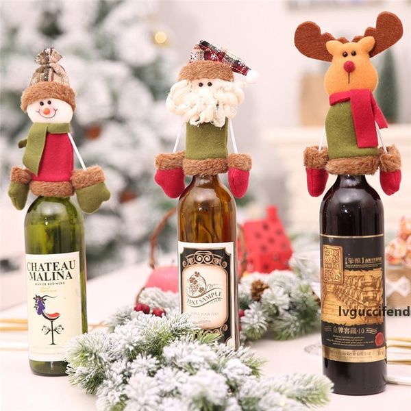 

3 styles christmas decorations wine bottle covers set santa claus wine bottle cap cover dinner table home party decoration