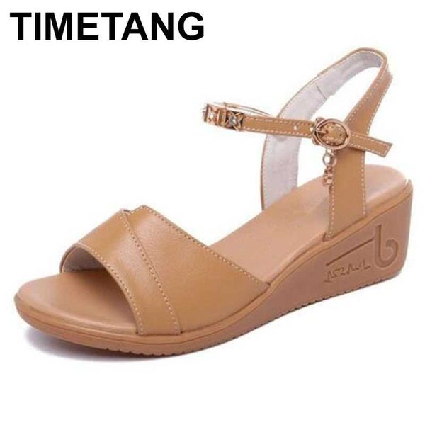 

timetangspecial price promotion big size women shoes casual sandals flat wedge sandals new genuine leather wild fashion, Black
