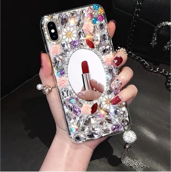 

handmake mirror rhinestone mobile phone cases for iphone11 pro max xs xr diamond protective cover for iphone7 8plus