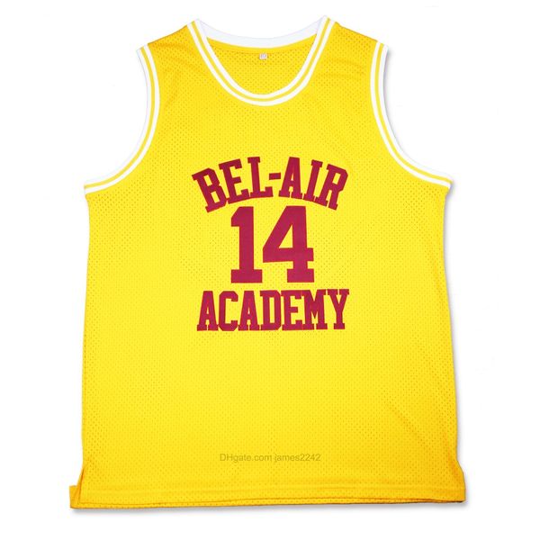 

the fresh prince of bel-air #14 will smith basketball jersey academy movie version yellow embroidered stitched size s-3xl, Black