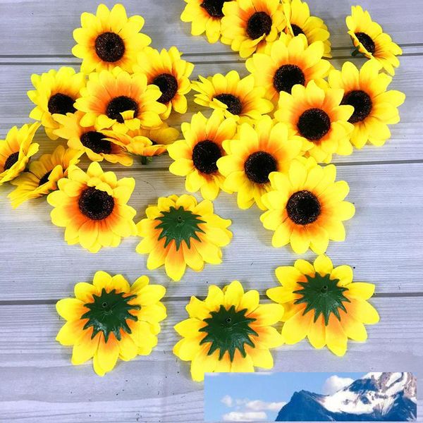 Silk Sunflower Buds Artificial Flor Heads 7cm Wedding DIY Grinalda Cabelo Faux Flowers Bouquet de Noiva Decoração Artes Artes