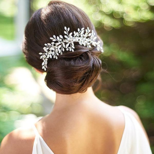 

luxury bride acrylic hair comb wedding handmade crystal headdress girl hair accessories princess water drill comb clip, Golden;silver