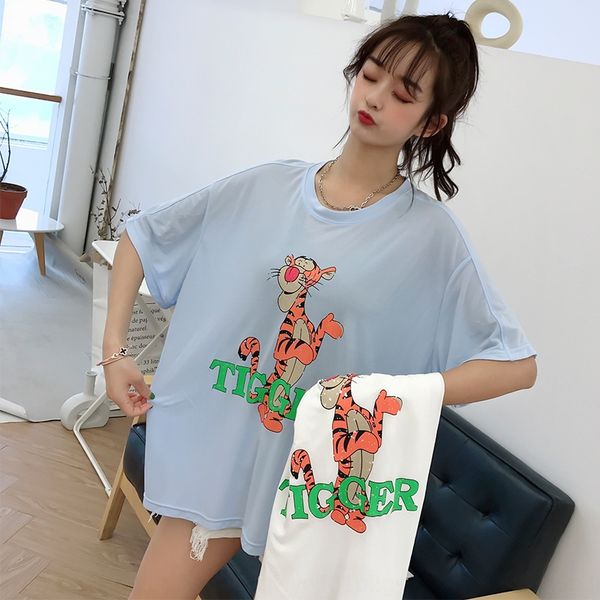 

kas0p 2020 new korean style cartoon t short-sleeved sunscreen 2020 women's clothing korean new women's clothing casual loose mask, White