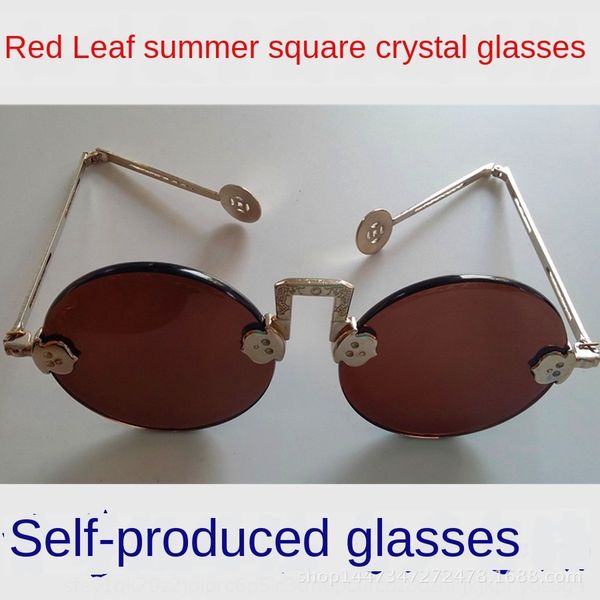 

red leaf natural old shanghai copper frame sunglasses natural crystal locust legs sun glasses sunglasses, Silver