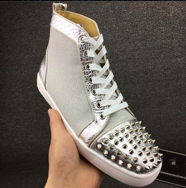 

new luxury casual lover shoes brand studded spikes flats shoes designer red bottom mens womens sneakers party trainers high cut sports cs04, Black