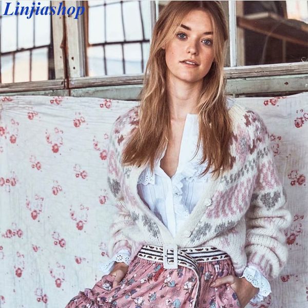 

patchwork cardigan christmas sweater women open-knit long sleeves loveshackfancy women's deena stripe alpaca blended sweaters y200720, White;black