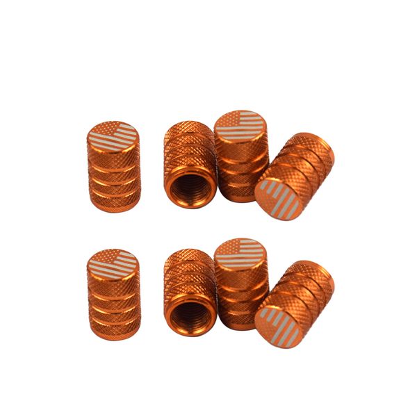 

8xusa american flag - tire rim valve stem caps - aluminum orange