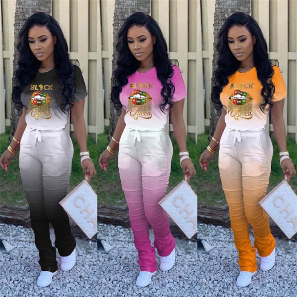 

designer womens tracksuits lips gradient color loose ladies two pieces outfits casual short sleeve o neck 2pcs sets, Gray