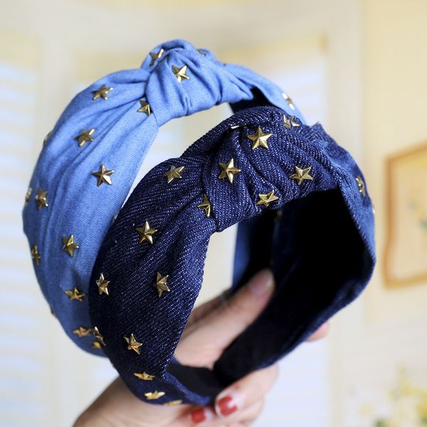 

mishe082 women denim cotton hairband triangle star headband girl cross knot hair hoop accessories turban