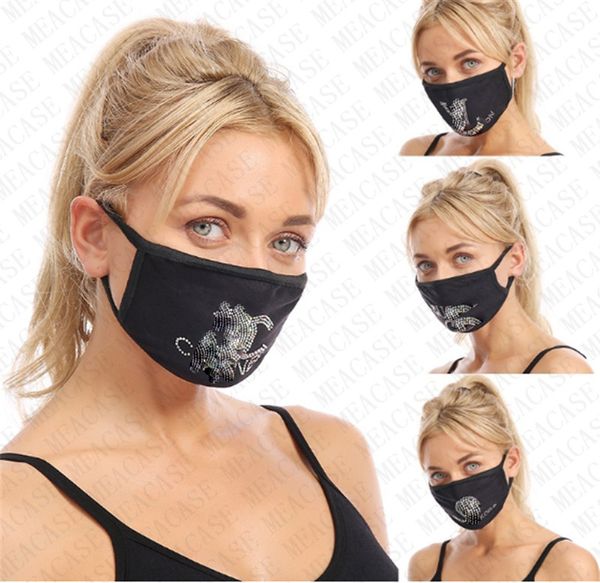 

6 color diamond rhinestone masks luxury black face mask washable reusable glitter shinny gem jewel mouth-muffle dust haze protecter d72714