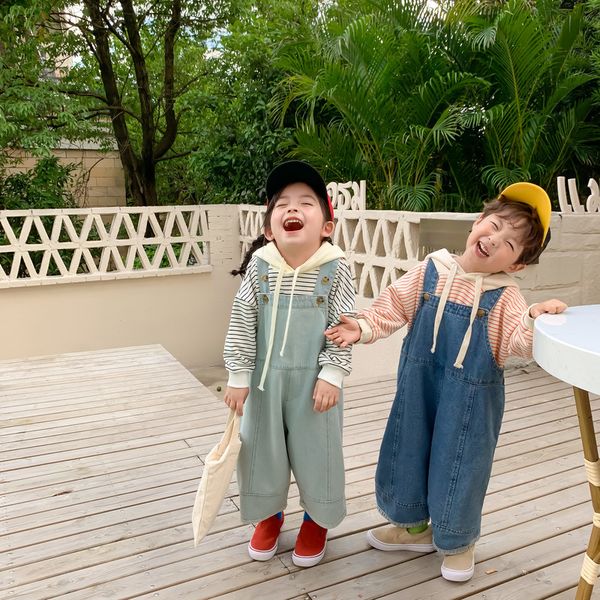 

2020 korea style girls boys denim overall autumn kids jean pants 1-6 years, Blue