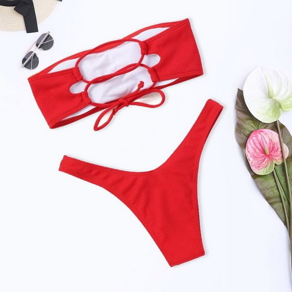 

low price bandeau swimwear women micro bikini set push up swimsuit solid thong biquini high cut beachwear bathing suit, White;black