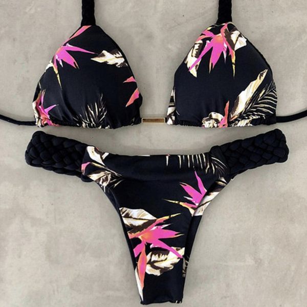 

2020 hot sexy печати бикини купальники женщины купальники biquini strappy push up бикини set низкой талией купальный костюм майо de bain, White;black