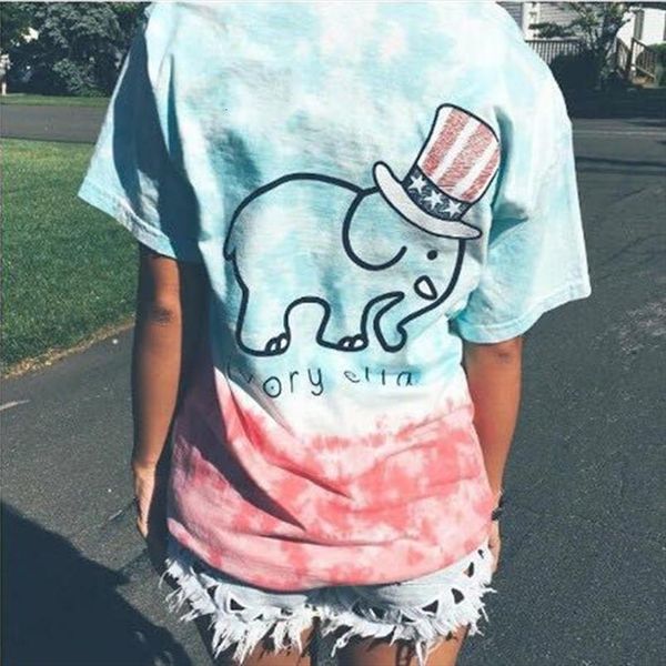 

2020 summer t shirt women long sleeve tie dye elephant print friends t shirt streetwear ladies blusa tee shirt, White