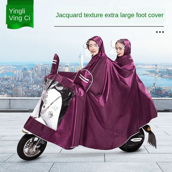 

jzkwy battery car raincoat single double outdoor cycling motorcycle vehicle electric vehicle motorcycle poncho double brim electric ca, Red;brown