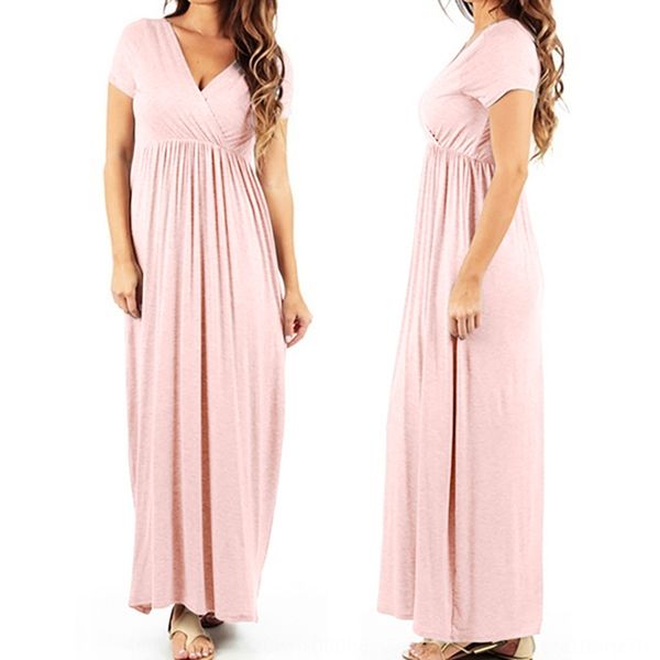 

2020 summer new maternity short sleeve solid color long maternity dress dress, Black;gray