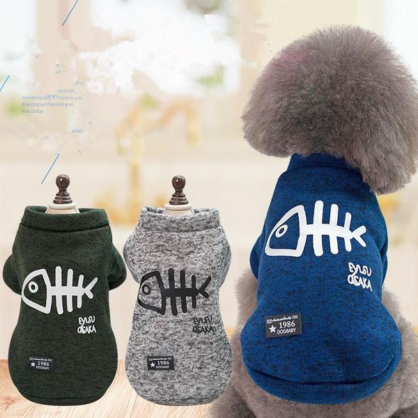 

dog clothes autumn and winter thick warm pet clothing fish bone printing cotton coat new factory direct sales