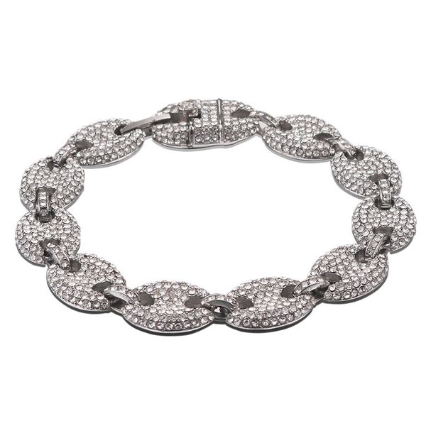 

never fade 316l stainless steel bling iced out coffee beans link chain bracelets necklaces for men hip hop rapper jewelry, Silver