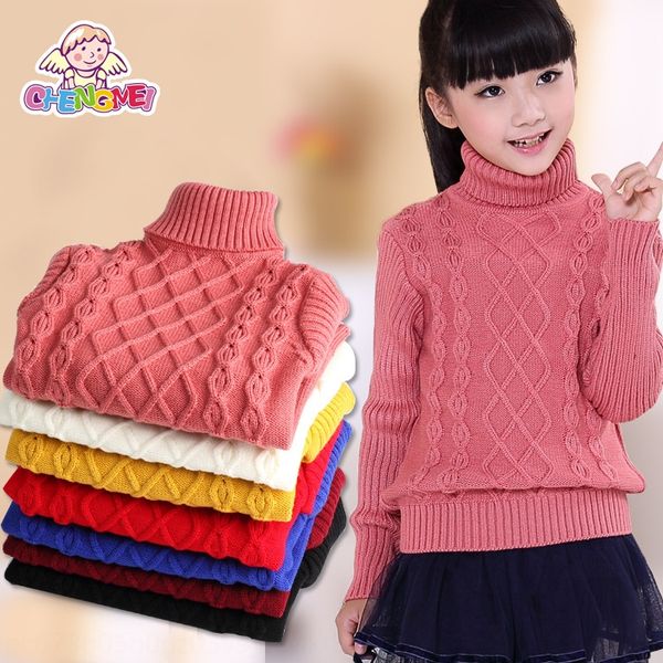 

s knitted turtleneck sweater sweater thickened boys and girls big middle children children plush base, Blue