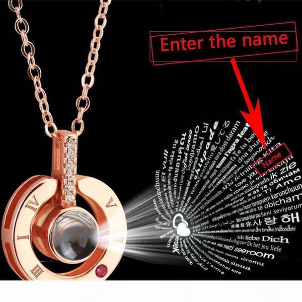 

j custom name necklace 100 languages i love you projection pendant necklace love memory wedding necklace christmas gift, Silver