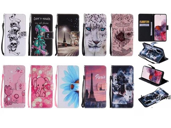 

leather wallet case for samsung s20 ultra a71 a51 sony xperia 20 xz5 leopard paris tiger cartoon butterfly flower skull feather flip cover
