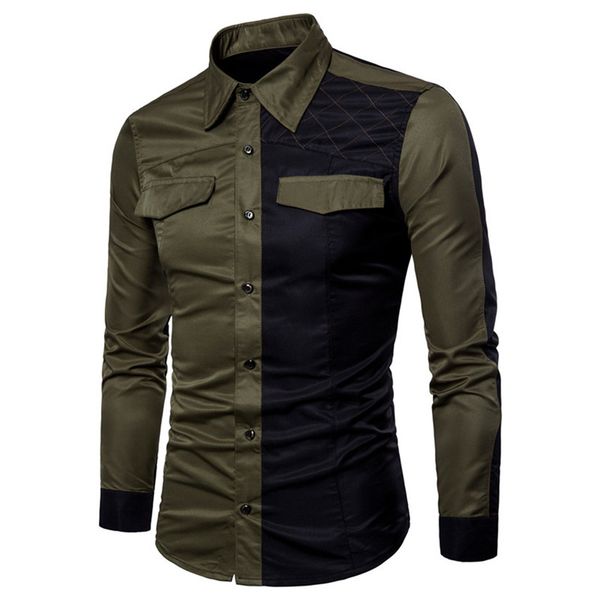 

mens shirts autumn patchwork long sleeve lapel neck slim casual shirts single breasted cardigan homme clothes, White;black