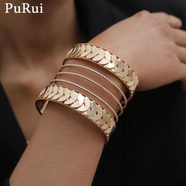

purui hollow wide cuff bracelet bangles for women men gypsy gold color open adjustable classic women's bangles fashion jewelry, Black
